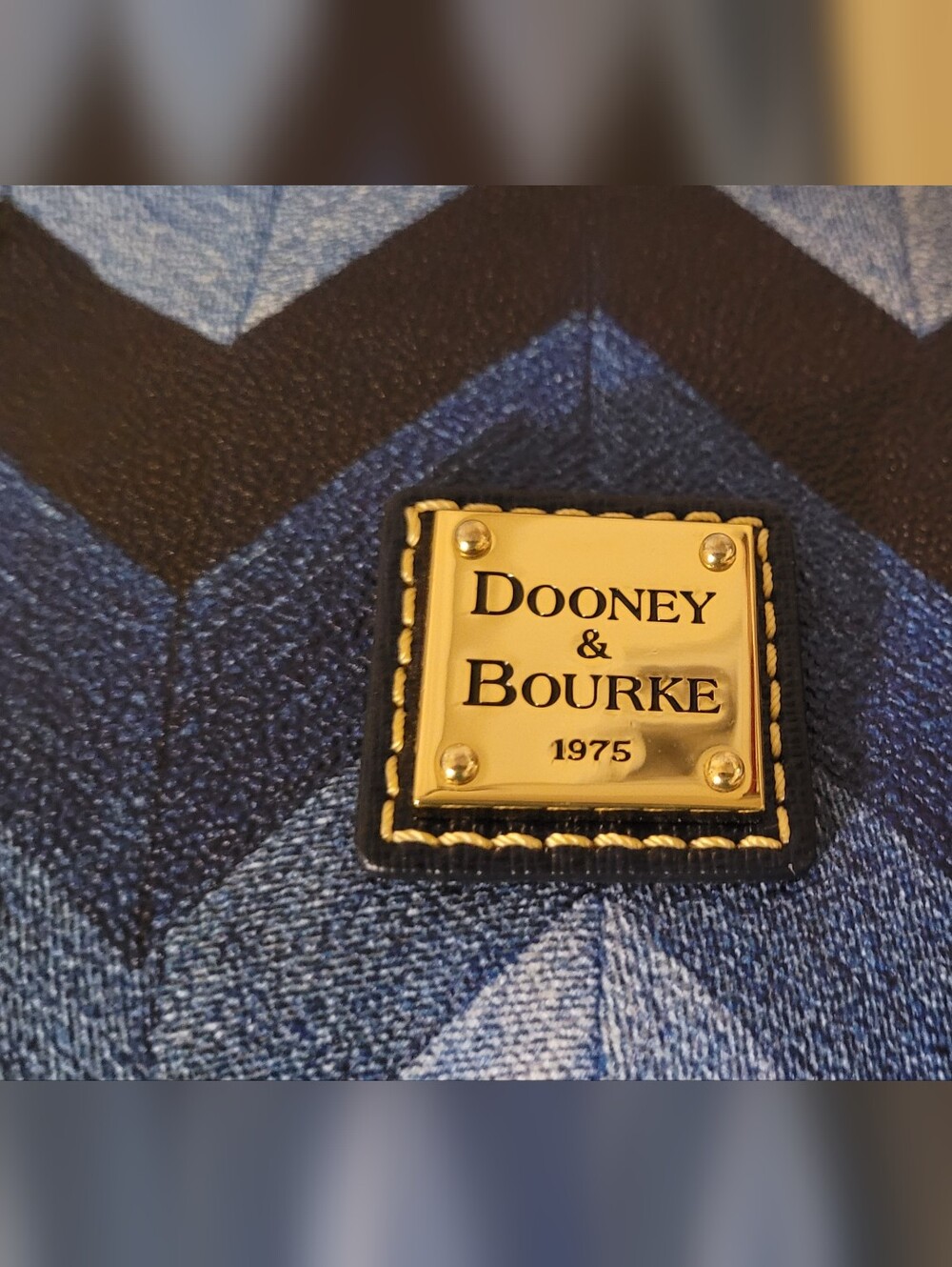Dooney & Bourke Navy and Denim Chevron Satchel EUC - Picture 11 of 16